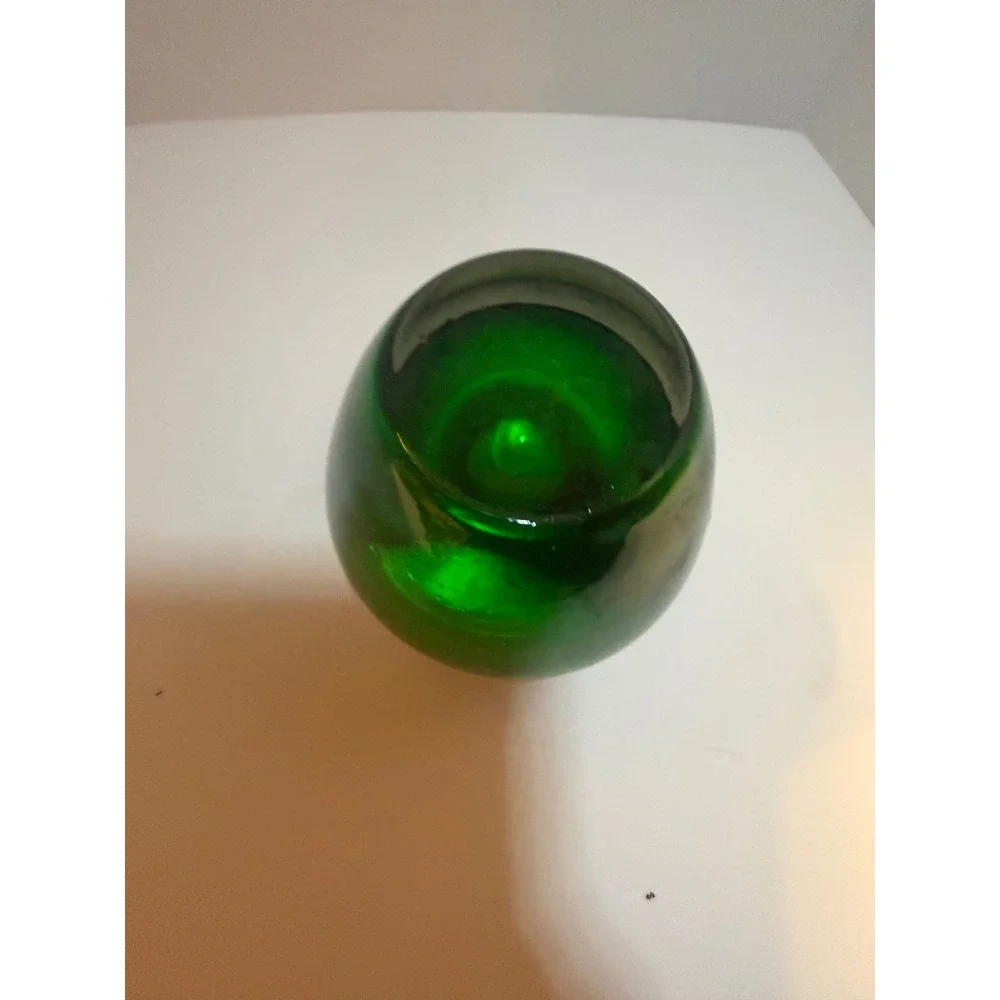 Hand Blown Art Glass Votive Candle Holder Green White Ombre Frosted Cased Glass